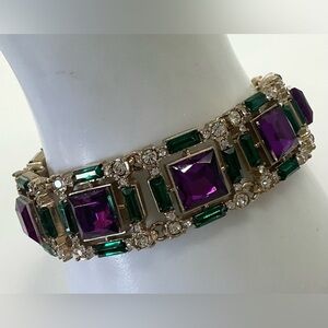VIVI LOVE GREEN PURPLE RHINESTONE GOLDTONE BAND LOBSTER CLASP BRACELET